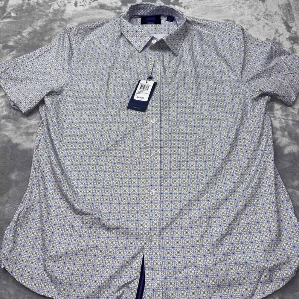 Michelsons of London "Floral Geo Print" Brushed 4-Way Stretch S/S Shirt XL NWT